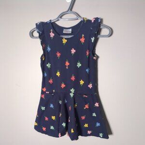 Hanna Andersson Flower Ruffle Dress Navy Size 6/7 (120cm) Pockets Cap Sleeves